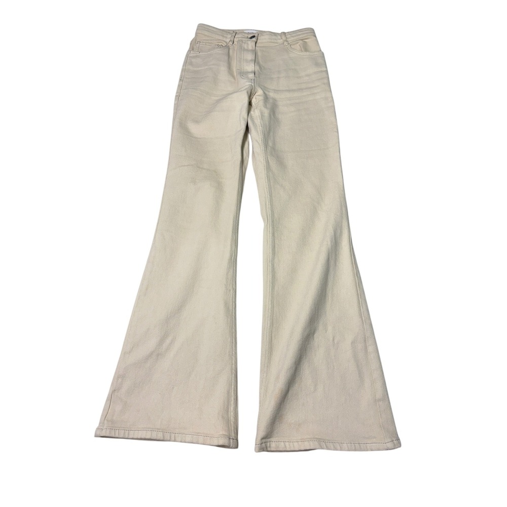 Wilfred Free Aritzia Cream High Waisted Flare Jeans Womens  2 W26 L31